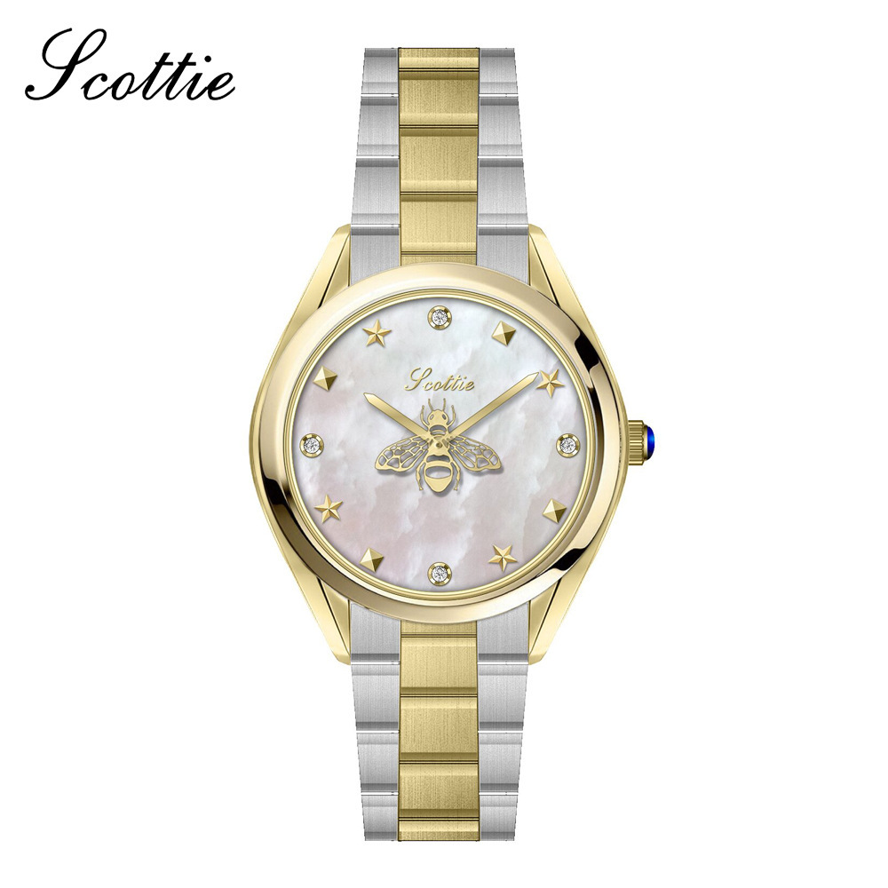 Picture of Shi Gaudi scottie New Fashion Steel Band Women's Watch Personalized Bee Second Hand Colorful Fritillary Face Watch