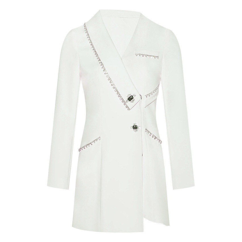 2025 Spring and Winter Heavy Industry Diamond Suit Dress Design Temperament Goddess Style White Suit Jacket Women 1082
