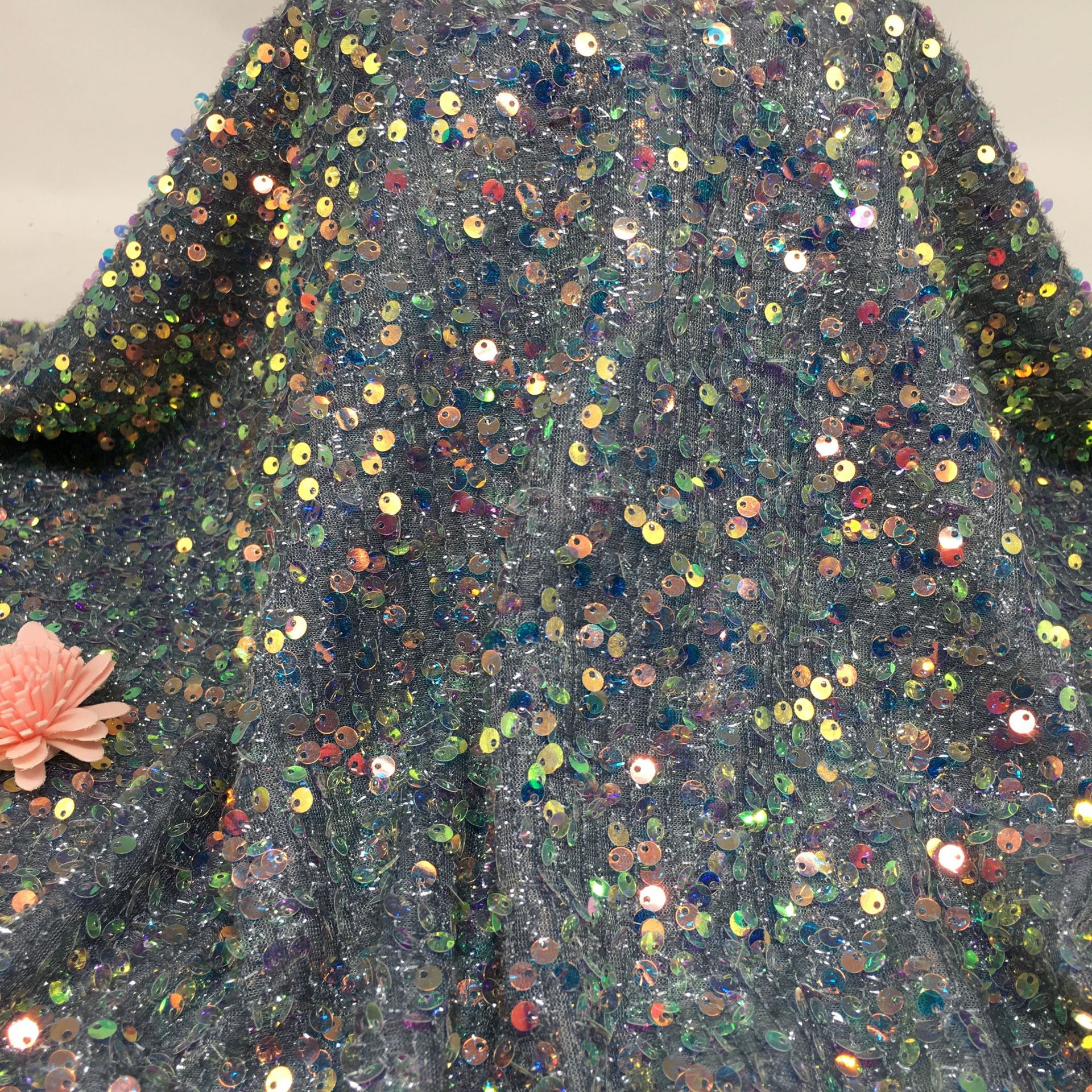 Picture of 5mm centipede yarn sequin embroidered mesh wedding fashion stage clothing cushion tablecloth sequin fabric embroidered sequin cloth