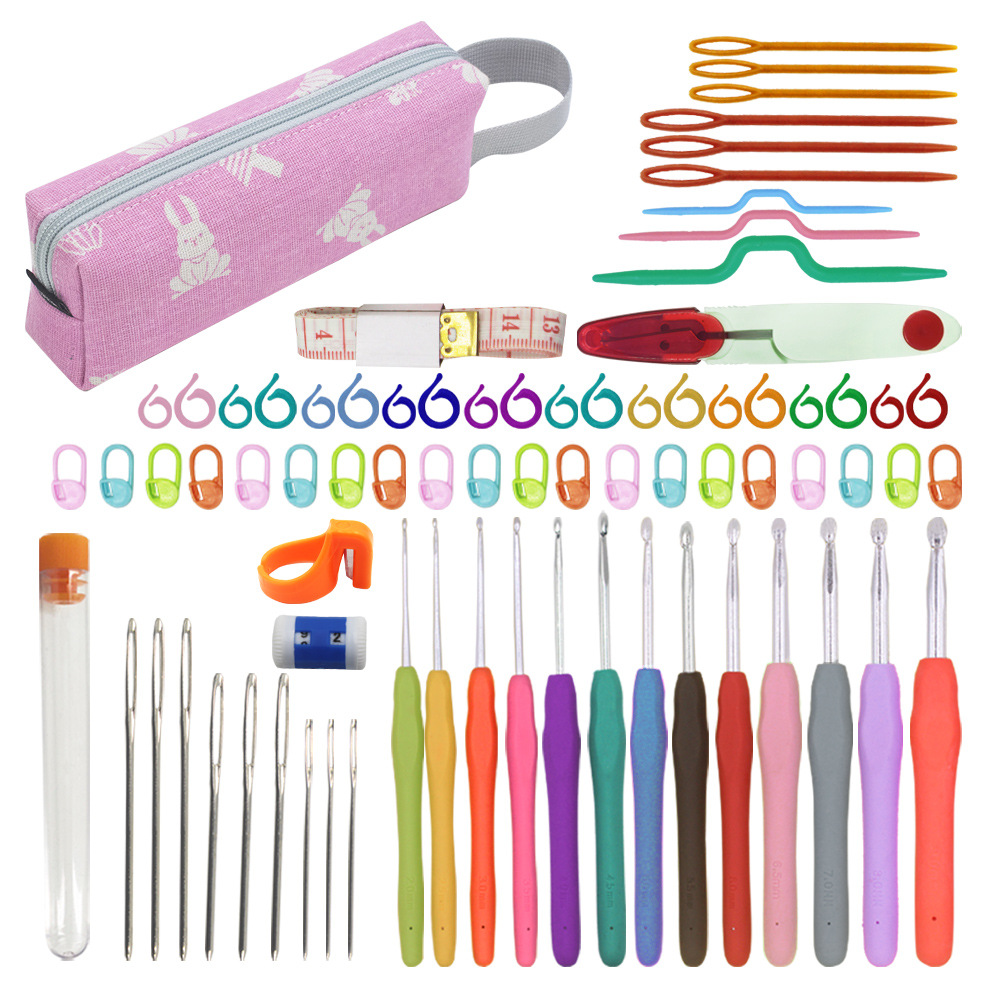Picture of Cross-border wholesale full set of handmade crochet wool knitting tools hook knitting bag rainbow TPR soft handle crochet suit