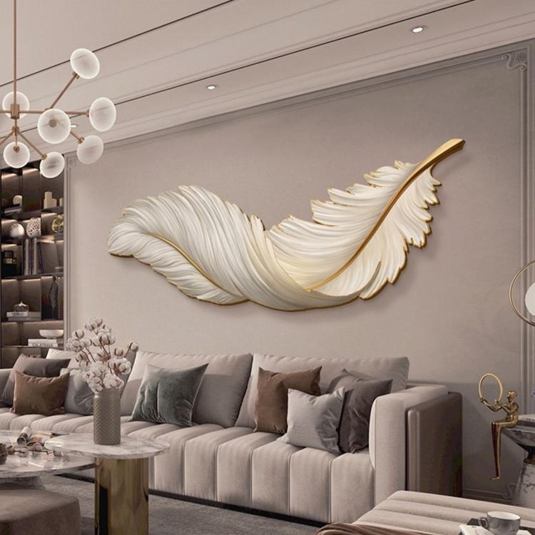 Led Light Luminous Feather Living Room Decorative Painting Sofa Background Wall Hanging Painting Modern Simple Light Luxury Entrance Murals