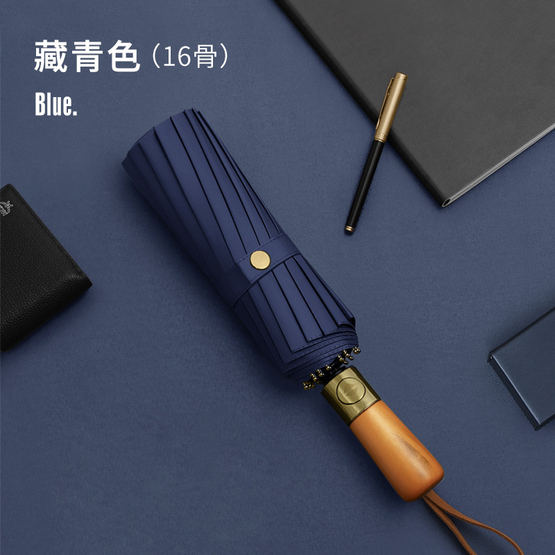 Picture of Three-fold automatic umbrella log handle lettering sunny umbrella men's business folding umbrella printed logo high-end gift umbrella