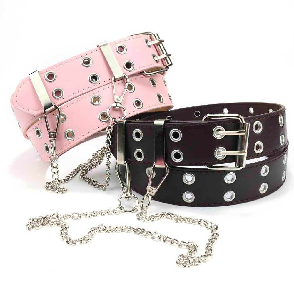 Cross-border punk belt women's decorative all-match y2k niche design pink chain jeans with eye belt