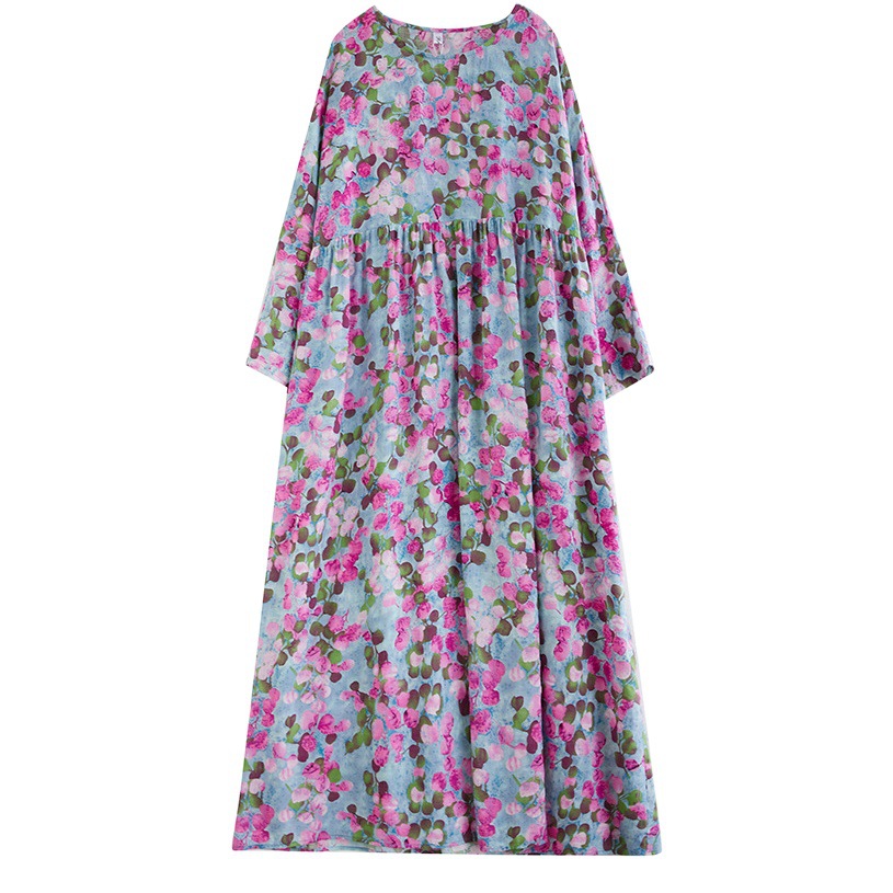 2023 Autumn New plus size women's clothing Korean style artistic loose slimming printed long sleeve dress IF5019