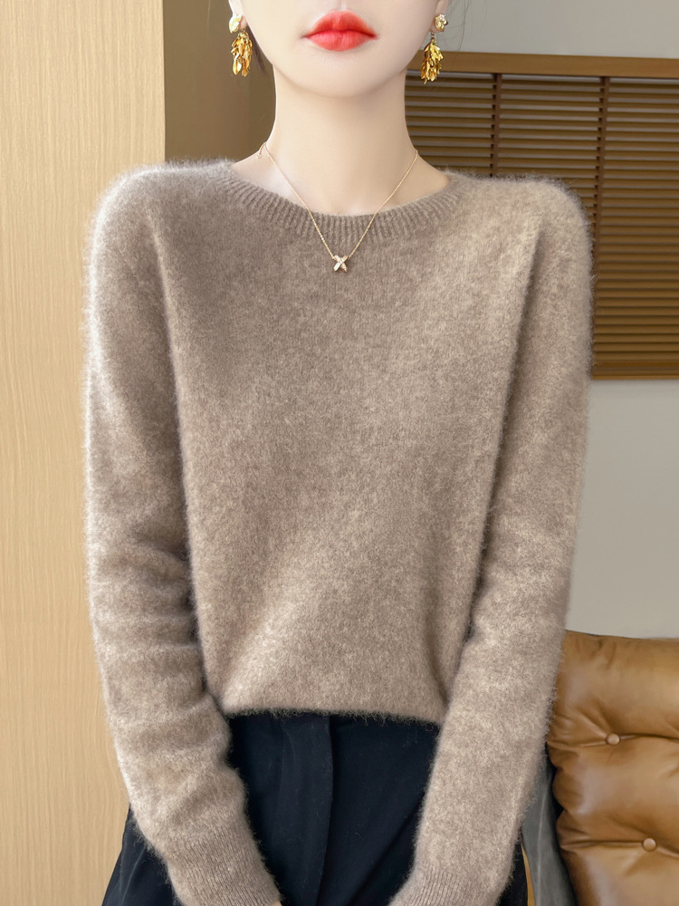 2025 Classic Women's Wool Sweater 100% Pure Wool Crew Neck Knit Base Layer Solid Color Simple Foreign Trade Source