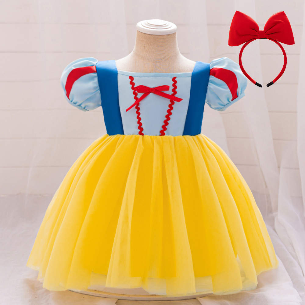 Picture of Halloween Dress up Snow White Bow Fluffy Dress Girls Performance Costume Cosplay Party Dress