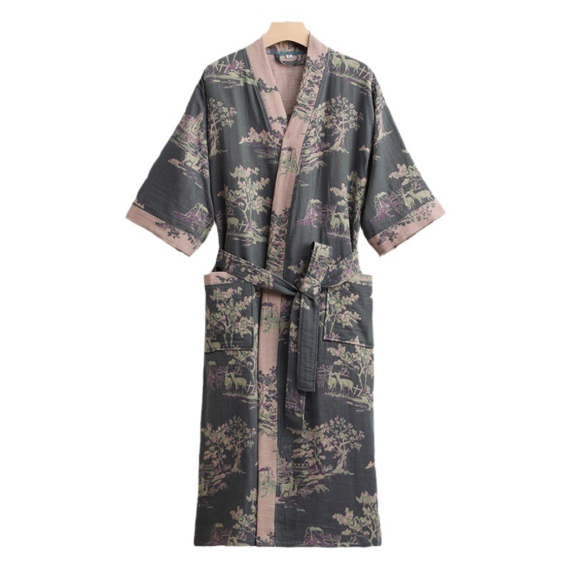 Spring and Summer Thin Cotton Double Gauze Bathrobe Gauze Pajamas Home Clothes Cotton Couple's Water Absorbent Quick-drying Bathrobe