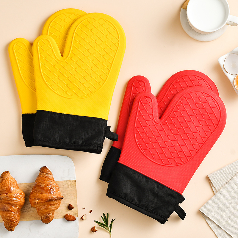 Short Thickened Heat Insulation Microwave Oven Household Baking Silicone Cotton Silicone Gloves Kitchen Household Anti-scald