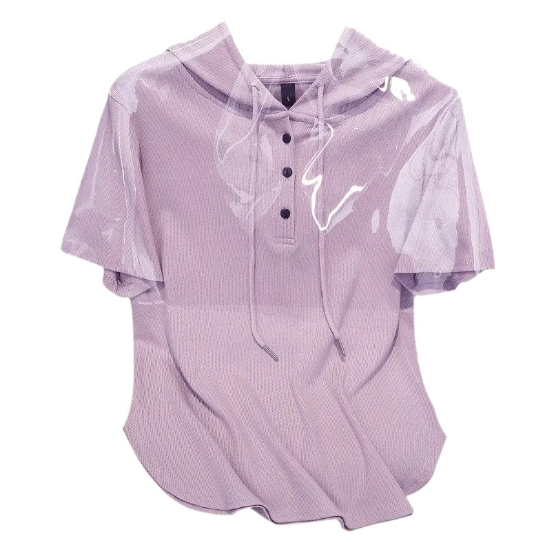 Summer Korean-style Casual All-match Simple Hooded Top Women's Irregular Slim-fit Loose Belly-covering T-shirt Trendy Base Shirt