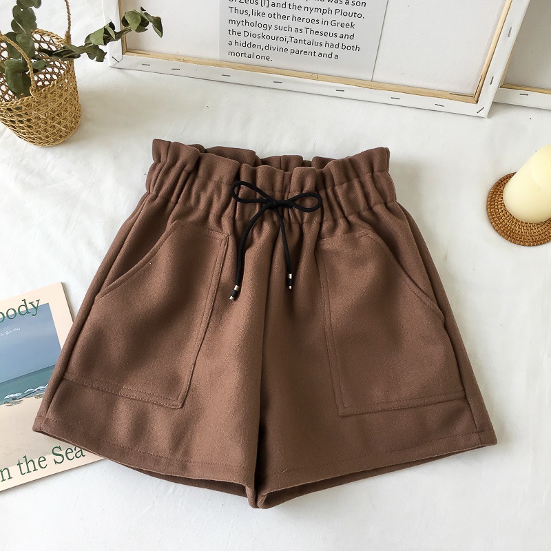 Picture of High Waist Woolen Shorts Autumn and Winter 2024 New Black Wide Leg Pants Slimming Spring Outwear Loose Casual Boots for Women