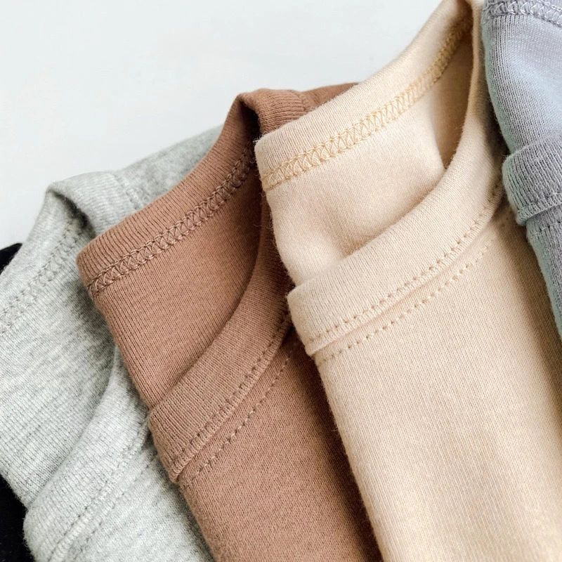 Picture of Children's Pure Cotton Thermal Underwear Boys' Bottoming Shirt Autumn and Winter Girls' Autumn Clothes Single-Piece Top Mid-Children's Half-High Collar Baby
