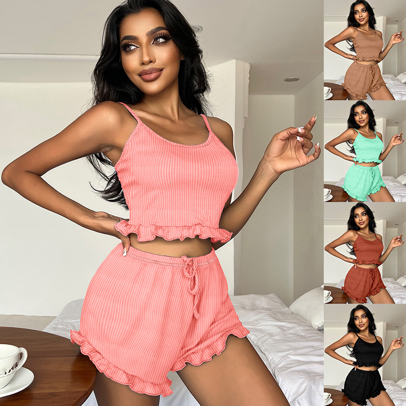 Cross-Border Women's Pajamas, Sexy Pit Strips, Beautiful Back, Cross Straps, Fashionable Shorts Set, European and American Home Clothes