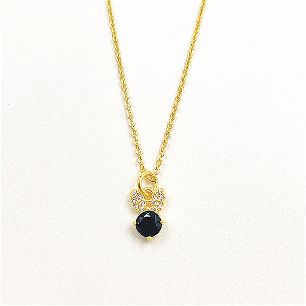 Picture of Niche exquisite copper micro inlay color zircon rabbit ear necklace pendant versatile color preserving electroplating jewelry DIY accessories