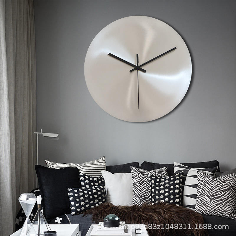 Picture of Modern Simple Industrial Style silver Living Room Wall Clock No Digital Studio Decoration Clock Round Nordic Clock