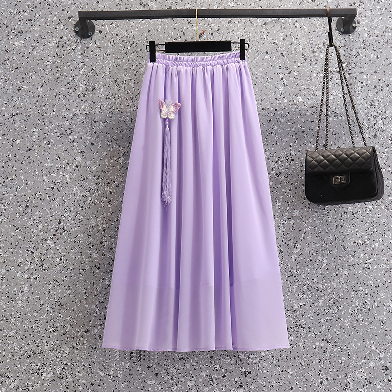 Picture of Cheongsam Top Embroidered Violet Dress Two-Piece Chinese Ethnic Costume Hanfu Improved Retro Zen Tea Suit for Summer
