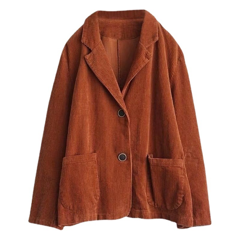 2023 Spring New Corduroy Suit Collar Short Tops Women's Literary Retro Casual Solid Color Long Sleeve Tops Top