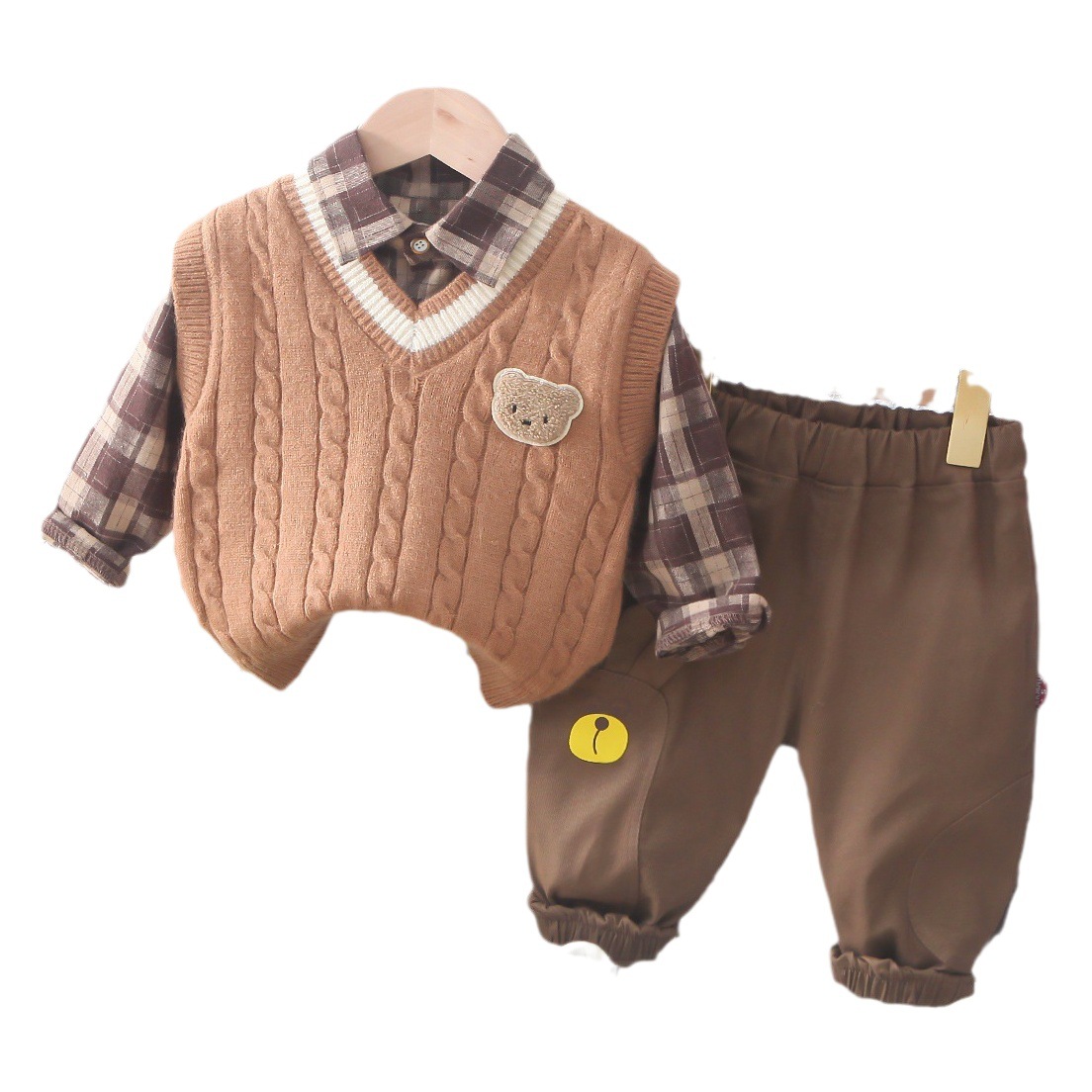 Boys' long sleeve suit Spring and Autumn new children's fashionable fried street fashion clothes striped bear head vest long sleeve three-piece suit