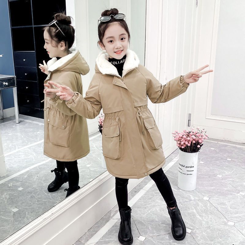 Picture of Girls' fleece-lined Thickened Pike Clothing 2024 Winter Clothing New Style Middle and Large Children's Western Style Cotton-padded Coat Girls' Mid-length Cotton-padded Coat Trendy