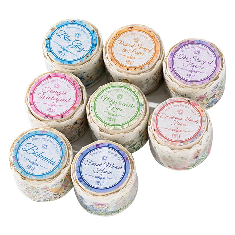 Sugar poetry tape Huayang breeze series retro watercolor flower Journal material loop stickers decorative collage 8