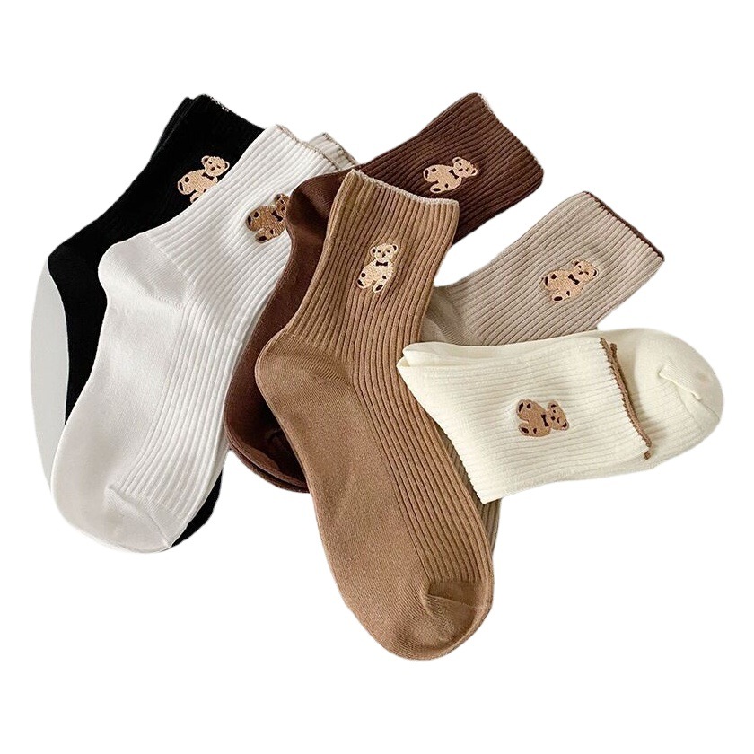 Bear socks women's tube socks Autumn New Japanese ins academic teddy bear autumn and winter Korean stockings wholesale
