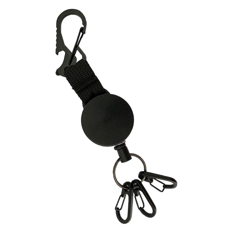 Amazon hot sale retractable wire rope bottle opener carabiner keychain easy pull buckle quick release clip easy pull