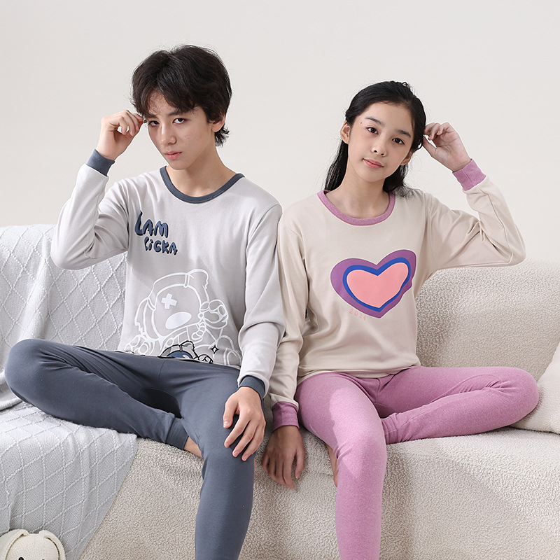 Teenagers Autumn Clothes and Trousers Children's Home Clothes Men's Big Children's suit Cotton Girls' Pajamas Cotton Sweater Thermal Underwear