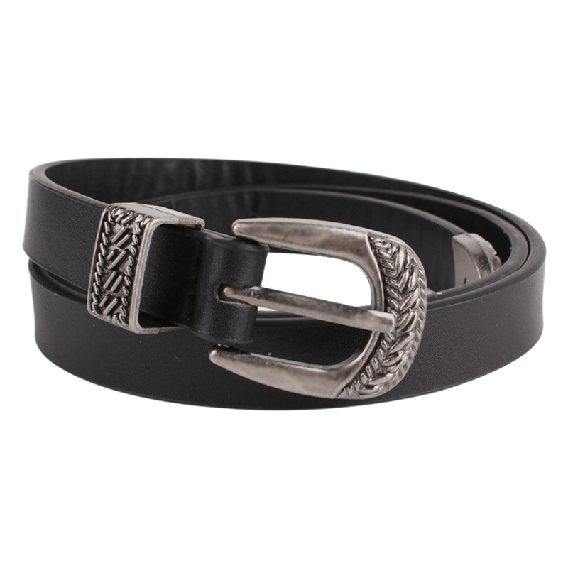Belt Women's Vintage Metal Distressed Women's Belt Distinctive Carved Buckle Fashion All-match Jeans Waist Thin Belt