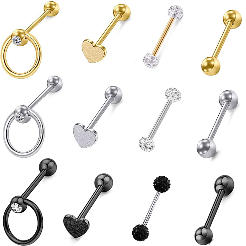 European and American stainless steel 14g frosted tongue nail suit love 4-piece set tongue ring Amazon cross-border puncture jewelry in stock