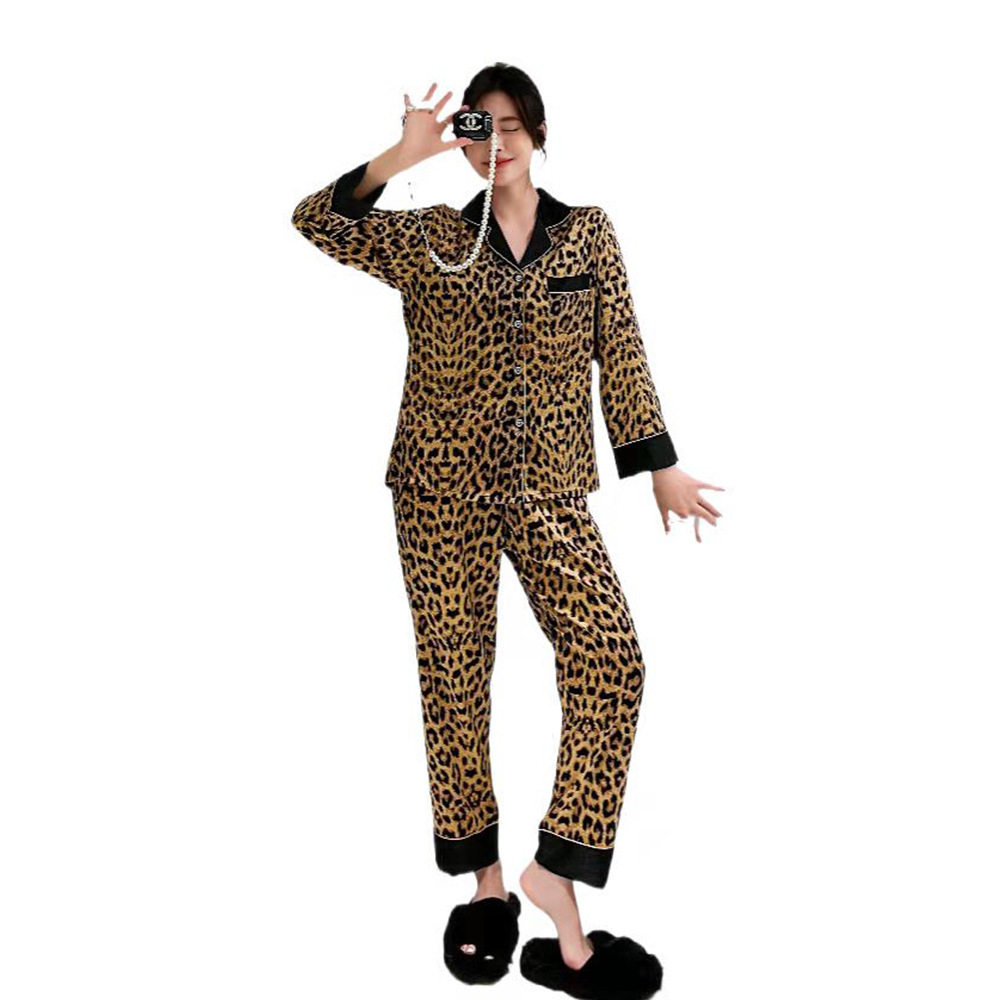Picture of 2021 autumn and winter new pajamas women's ice silk one-piece delivery fashion TikTok Net red leopard print home wear suit manufacturer