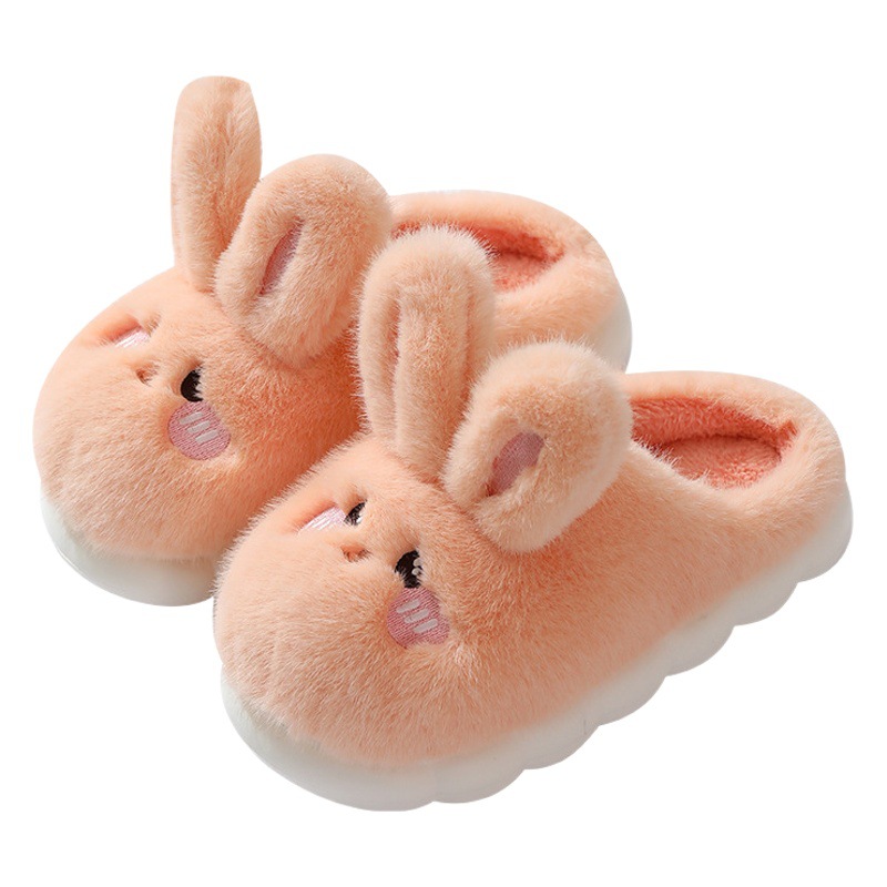 Cute Thick-Soled Couple Bunny Plush Cotton Slippers for Women Non-Slip Soft-Soled Home Cotton Slippers for Couples