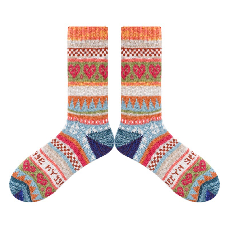 Winter socks women's tube socks love ethnic wind thick thick thick warm rabbit wool socks Amazon cross-border foreign trade
