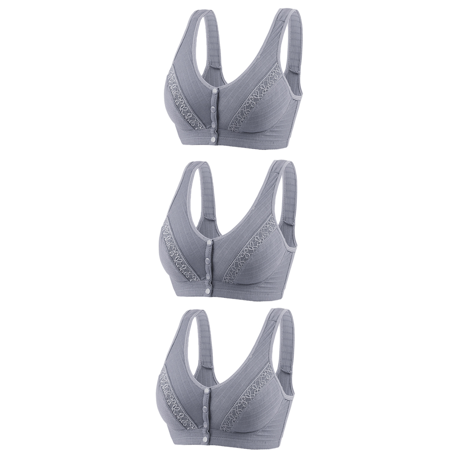 Picture of Cross-border front buckle lace edge plus size sexy mom bra middle-aged and elderly wireless breathable thin cotton bra bra for women