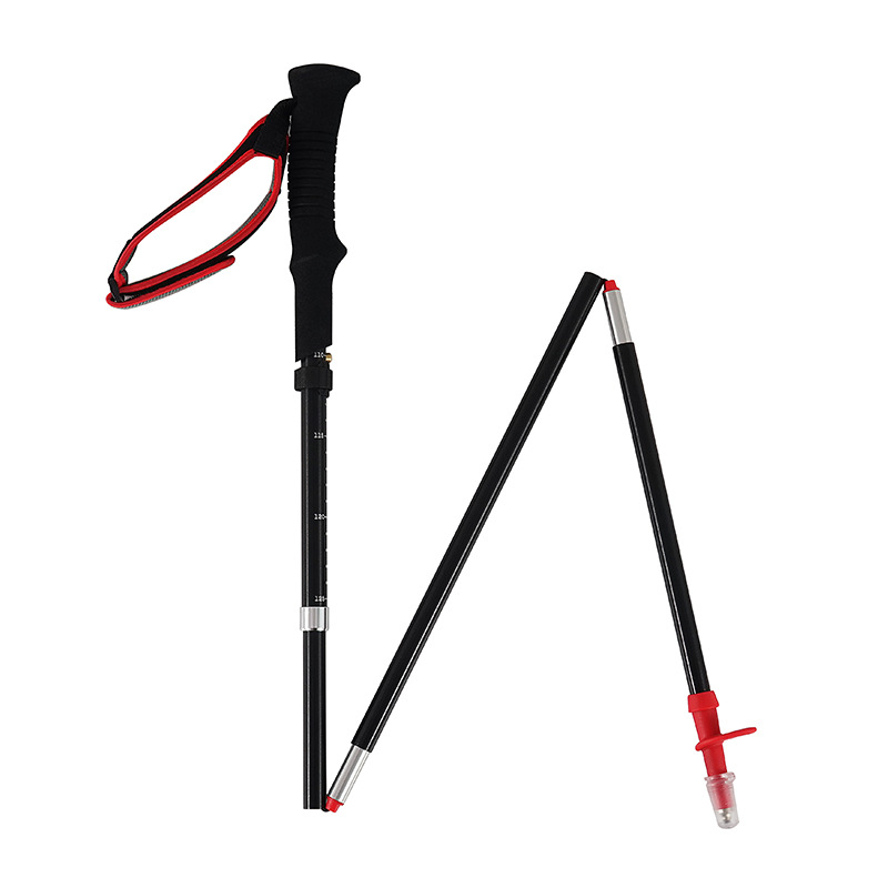 Picture of Outdoor Folding Hiking Stick Four-section Telescopic Ultra-light Cane Adjustable Size 7075 Aluminum Alloy Portable Hiking Crutch