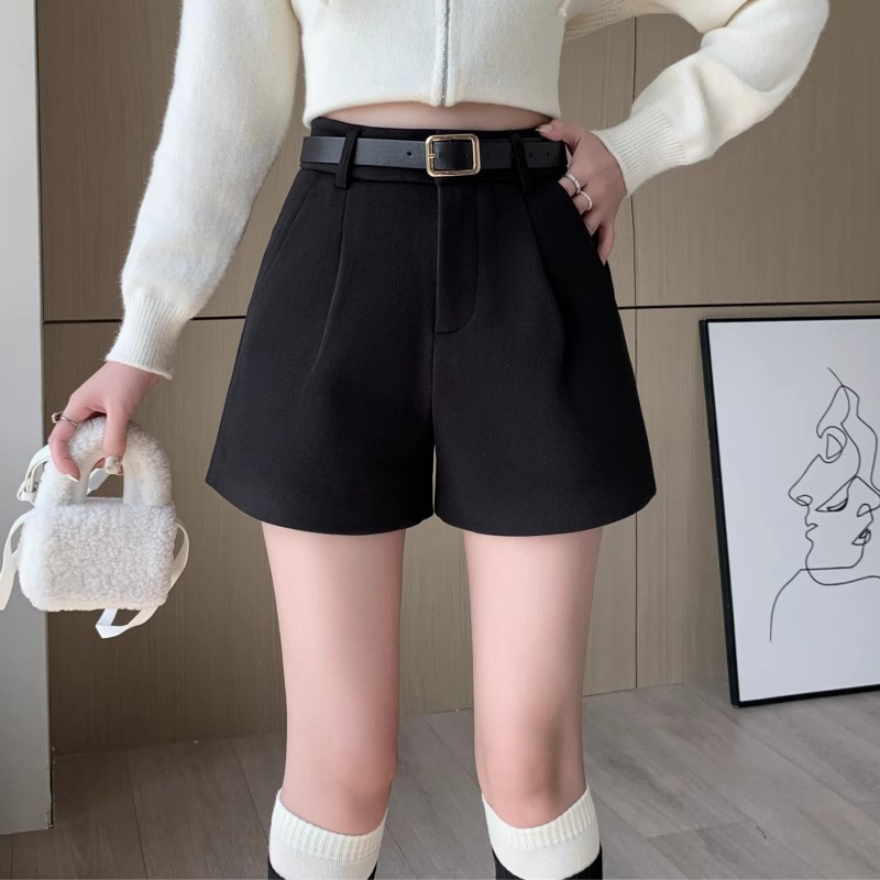 Suit Shorts All-match Women's Outer Wear 2024 Autumn and Winter New Woolen Korean Style High Waist Slimming A- line Wide Leg Casual Boots