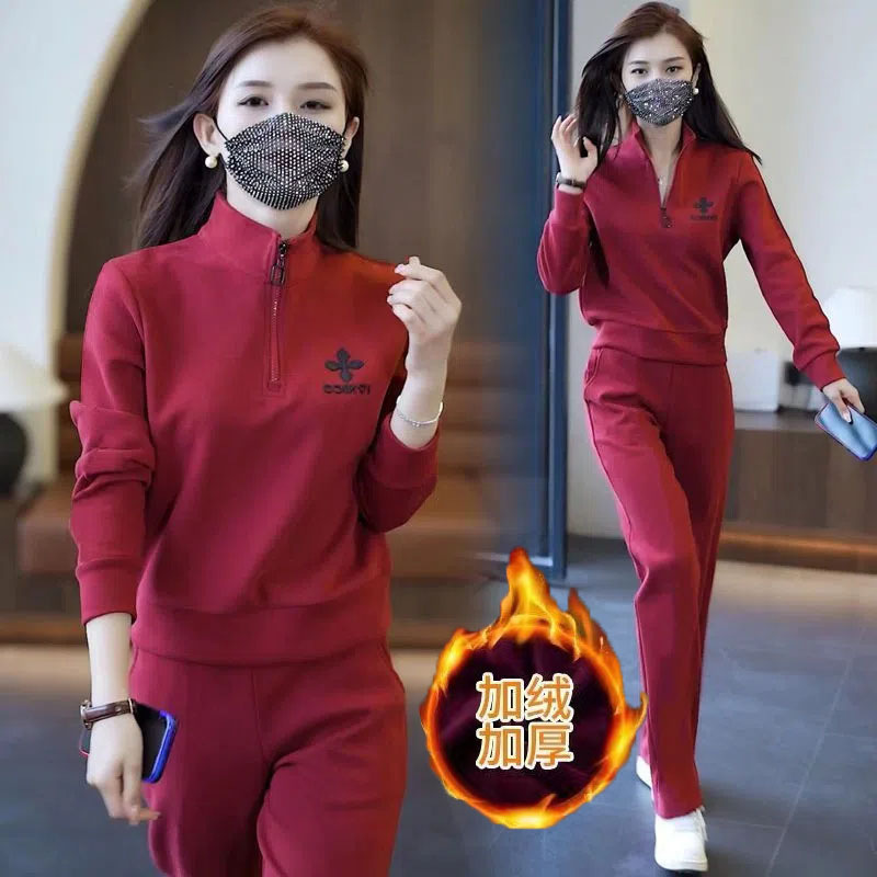 Casual Sportswear Set Women's 2022 Autumn and Winter New Fashionable Large Size Loose Slimming Two-piece Set