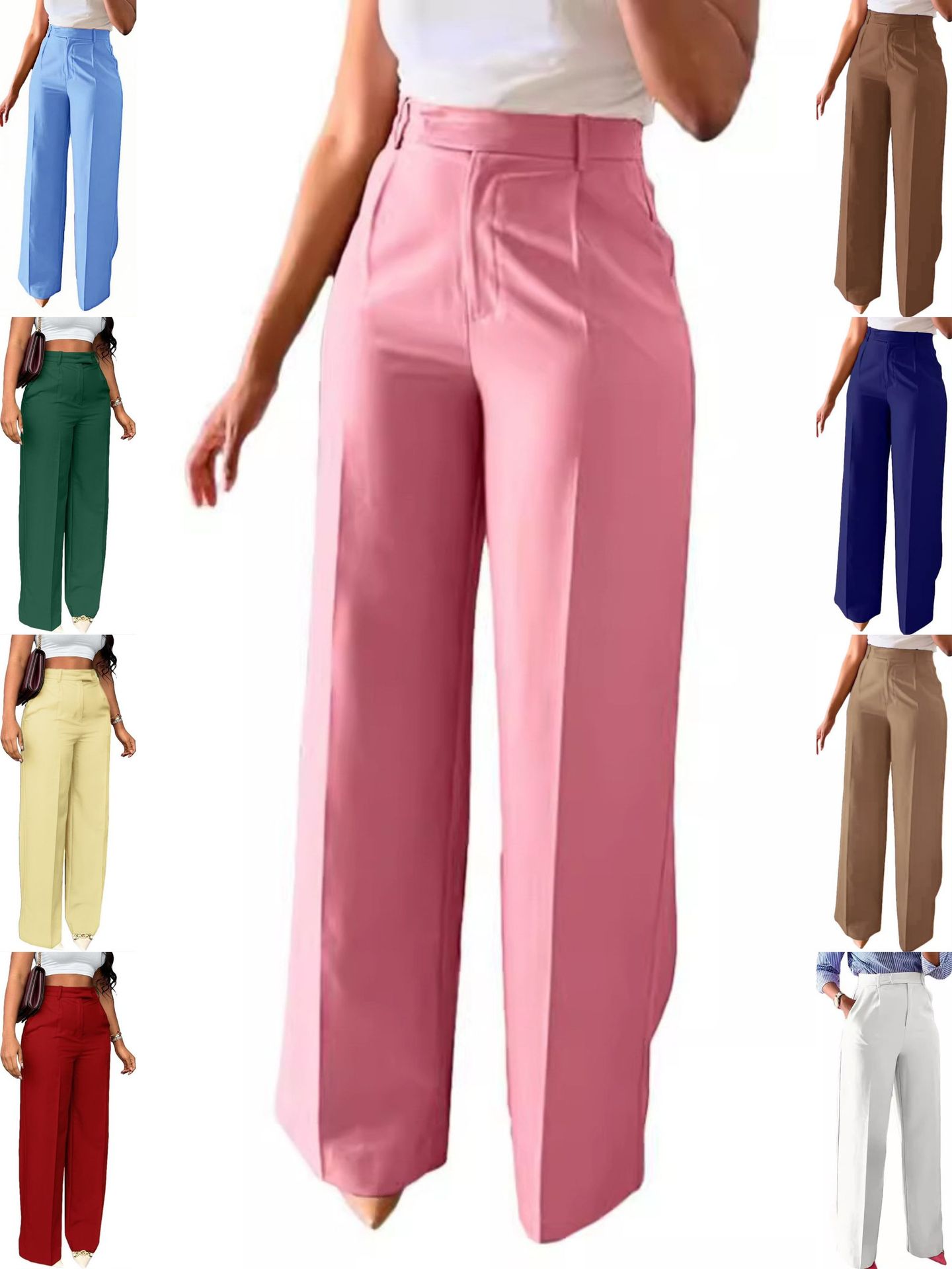 European and American Amazon Cross-border AliExpress New Commuter High Waist Dipping Straight Leg Casual Dress Women's Trousers