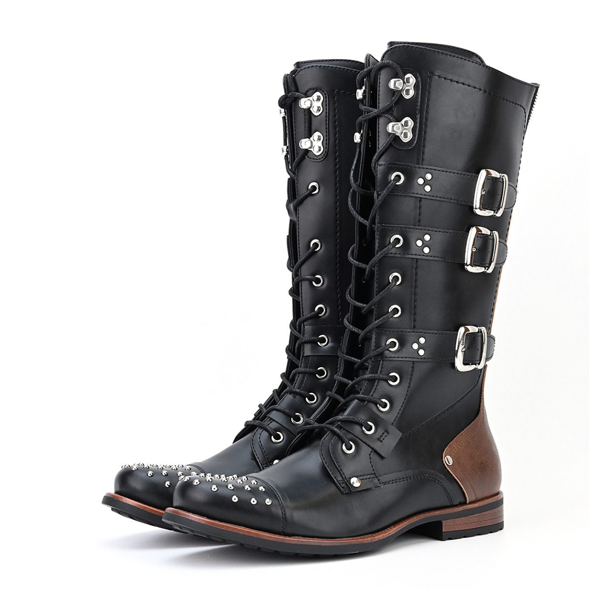 Cross-border plus size Explosions Retro Rivet Men's Knight Boots Motorcycle Boots Multicolor US Code