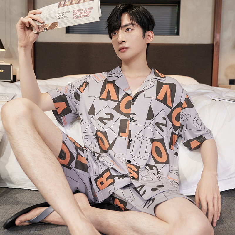 Ice Silk Internet Popular Pajamas Men's Summer 2023 New Teen Thin Home Clothes Outwear Casual Suit