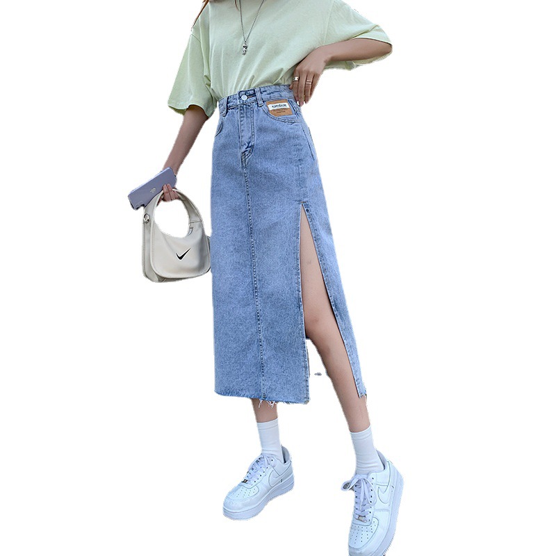 Picture of High Waist Side Split Mid-length Denim Skirt Women's Summer 2023 New Slim A- line Hip Long Skirt ins Trendy