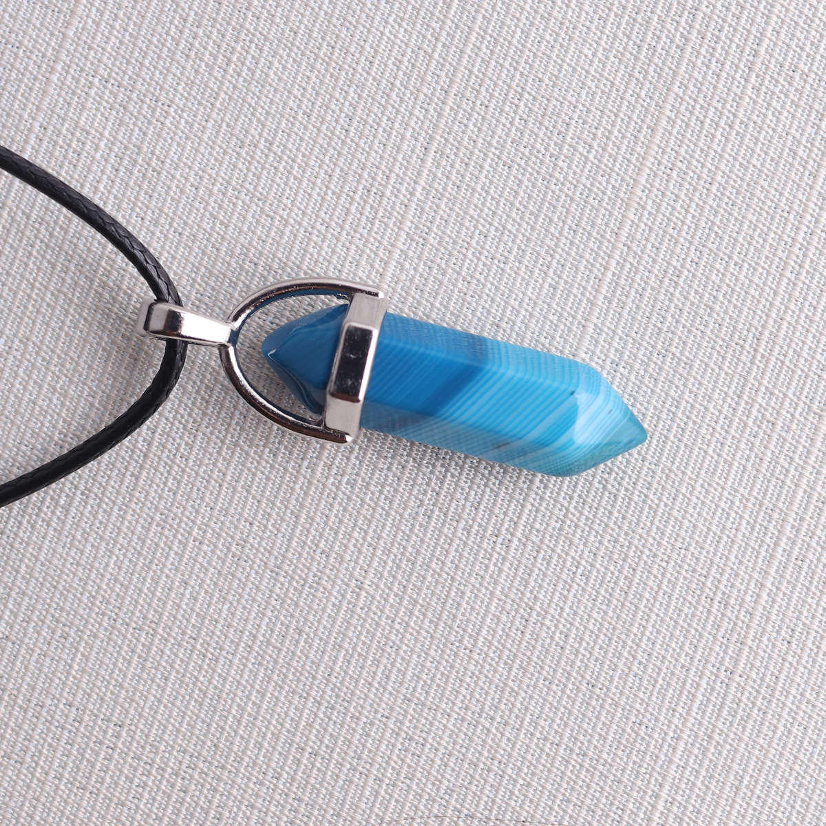 Picture of Natural Stone Hexagonal Pendant European and American Natural Crystal Hexagonal Prism Bullet Hexahedral Black Wax Rope Necklace