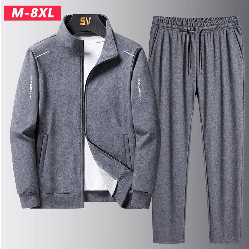 M-8Xl Men's Two-Piece Sports Suit Spring & Fall Large Size Casual Complete Set of Sweatshirts and Sweatpants Direct from the Manufacturer