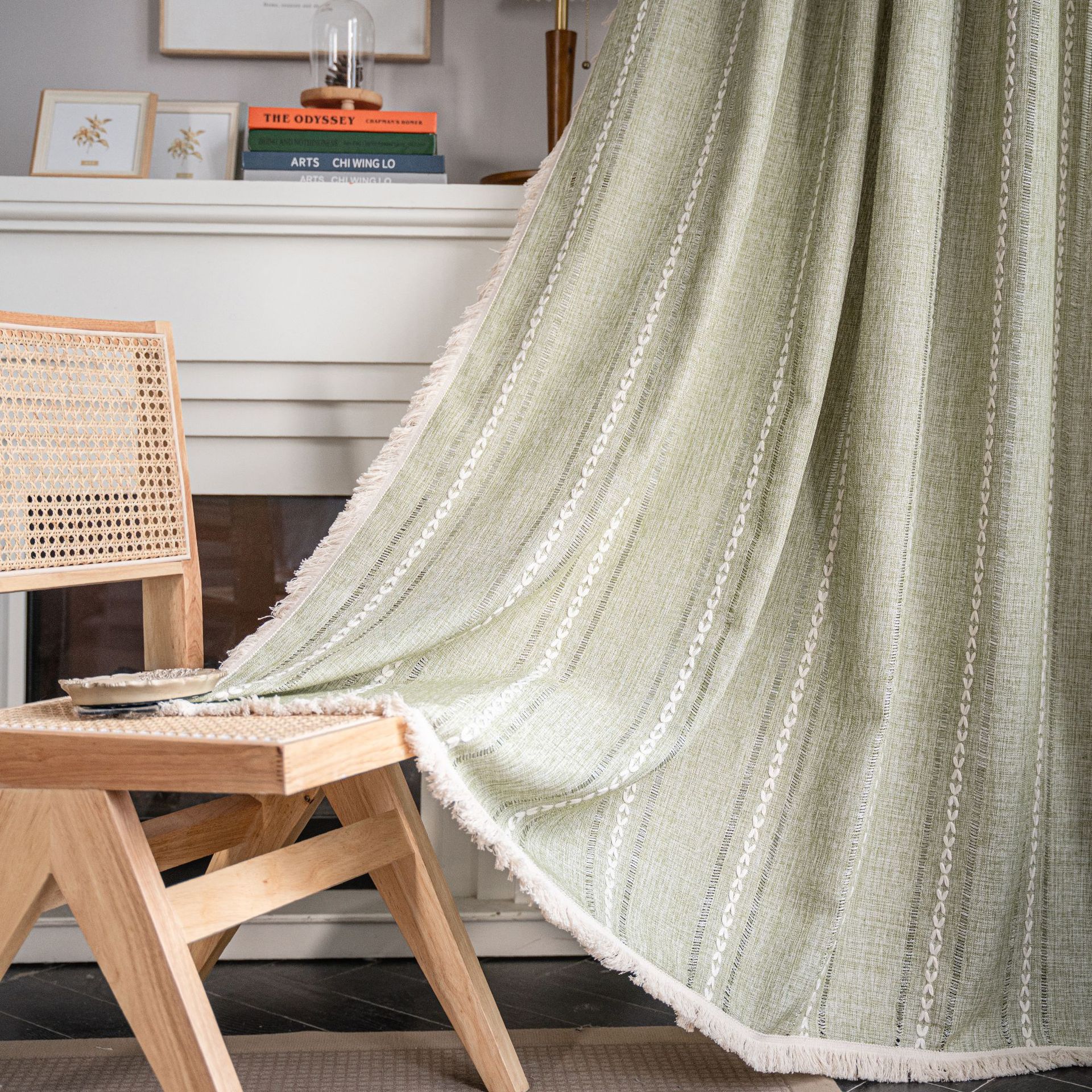 Yiqiyun curtain finished striped embroidered green solid color contrast color kitchen curtain country style semi-shading bay window