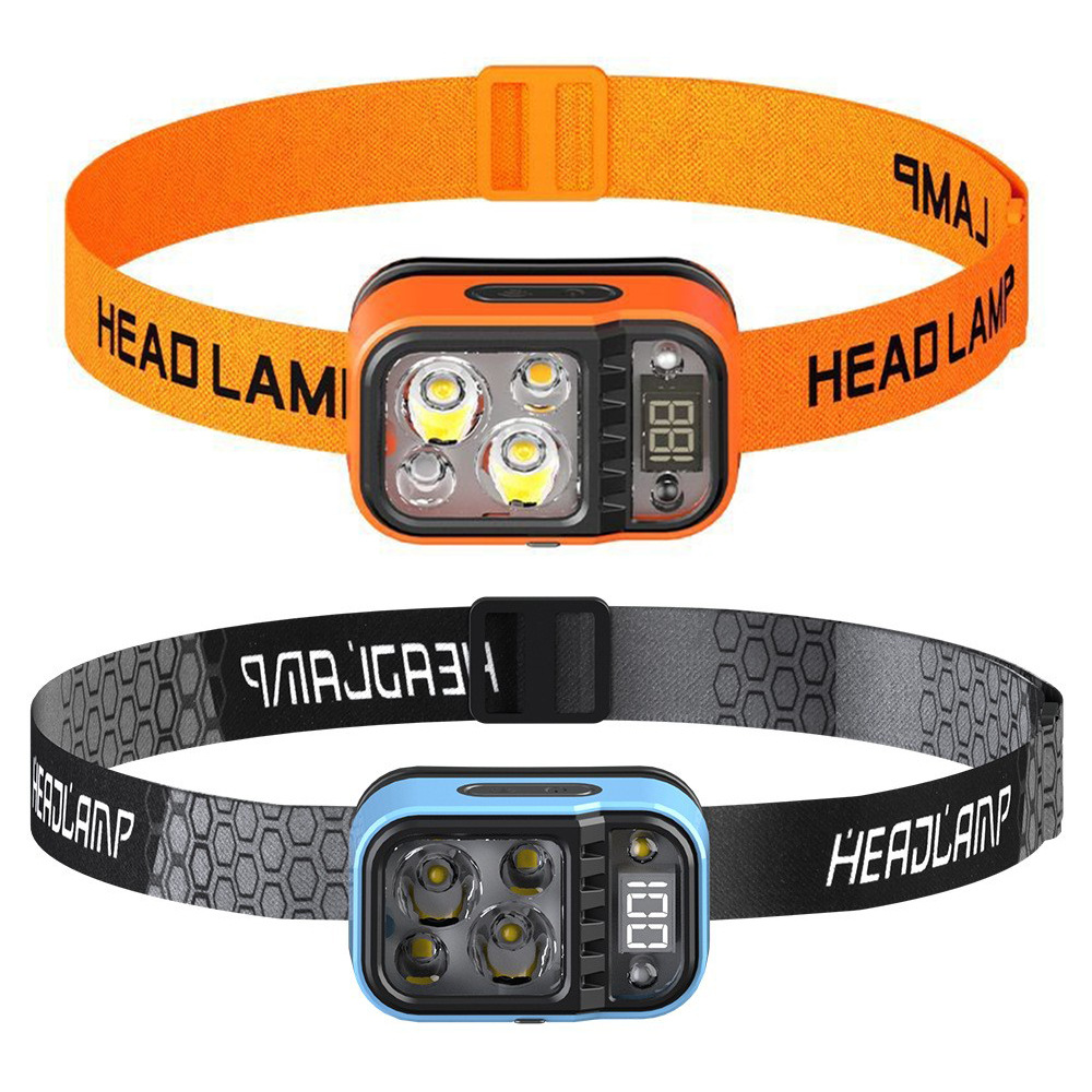 Cross-border new three-light source LED intelligent induction charging headlight outdoor riding running fishing portable small headlight