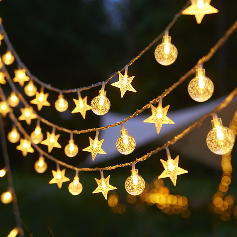 Led Solar String Lights Bubble Ball Outdoor Waterproof String Lights Courtyard Decorative Lights Camping Style Tent Atmosphere Light String