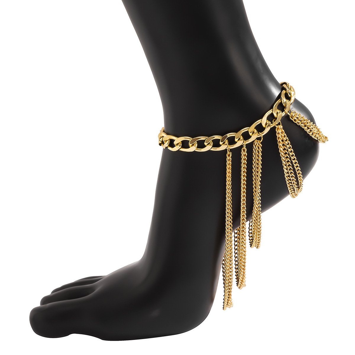 Picture of 1 Piece Personalized Trendy Hip-hop Punk Style Metal Shoe Chain Multi-layer Tassel Anklet Ladies Multi-layer Anklet
