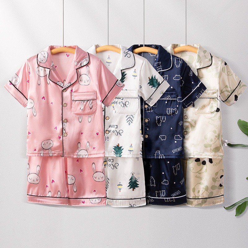 Children's Home Suit Summer Thin Boys and Girls Short-sleeved Cropped Pants Air-conditioning Suit 3-8 Children's Pajamas