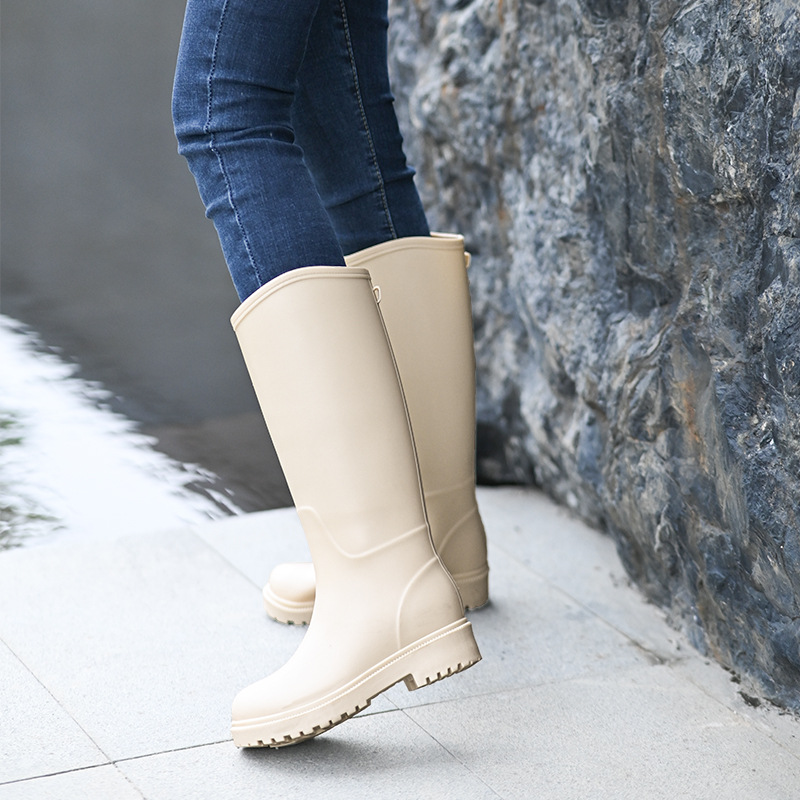 Picture of Spring and Autumn fashion high-top women's rain boots thickened outsole waterproof non-slip British style women's rubber shoes rain boots clean water shoes