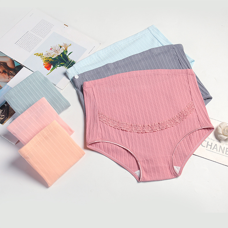 Picture of Lace Pregnant Women's Underwear Large Size Breathable High Waist Abdominal Adjustable Pregnant Rib Briefs Manufacturers Combed Cotton