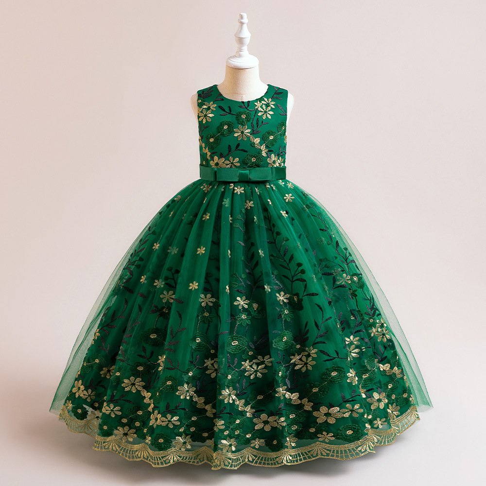 Cross-border Europe and the United States New Children's Dress Princess Dress Big Children's Embroidered Mesh Puff Dress Piano Performance Dress
