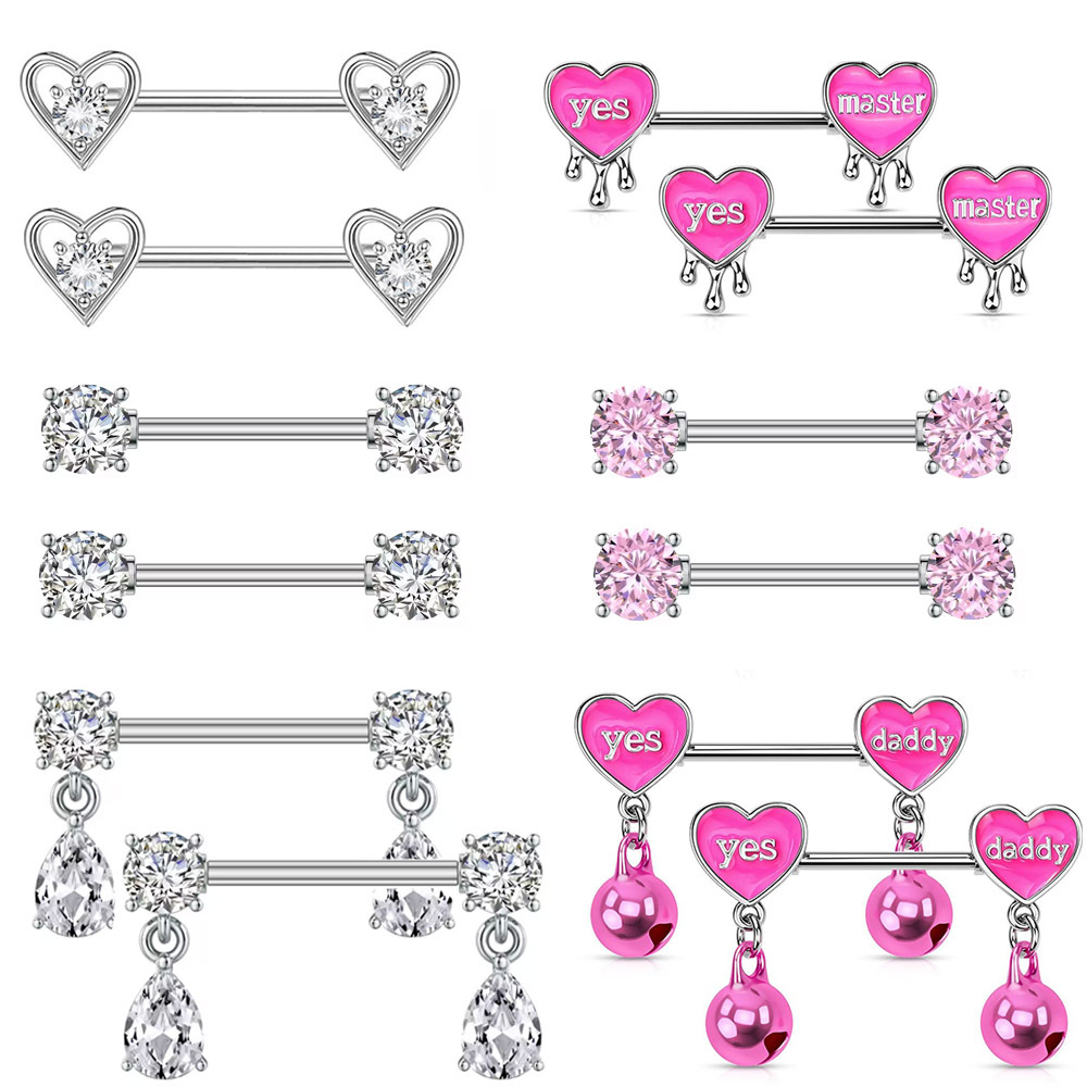 New Stainless Steel Love Letter Nipple Ring Wholesale Fashion Sexy Super Flash Bell Pendant Nipple Nail Piercing Jewelry